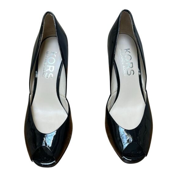 Michael Kors Elegant Black Patent Leather Peep Toe Wedges Size 7.5 Classic - Picture 3 of 8
